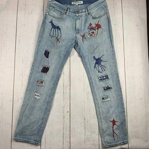 Reason 36 Straight Fit Printed Low‎ Rise Blue Jeans Pants Denim Mens